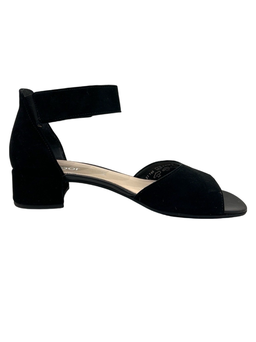 Gabor Black Suede Low Block Heel Sandals with Ankle Strap